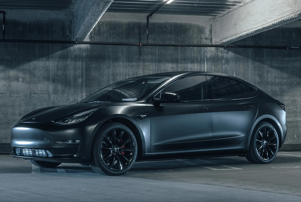 Black Tesla with Auto Window Tint